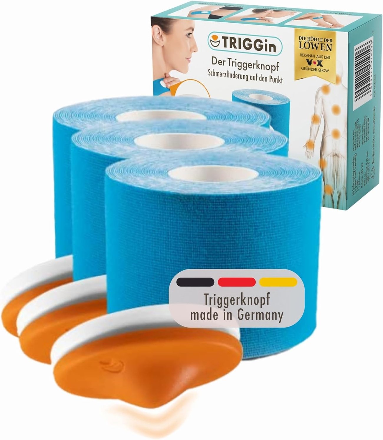 TRIGGin Triggerknopf inkl. blauem Kinesio-Tape 3er-Set