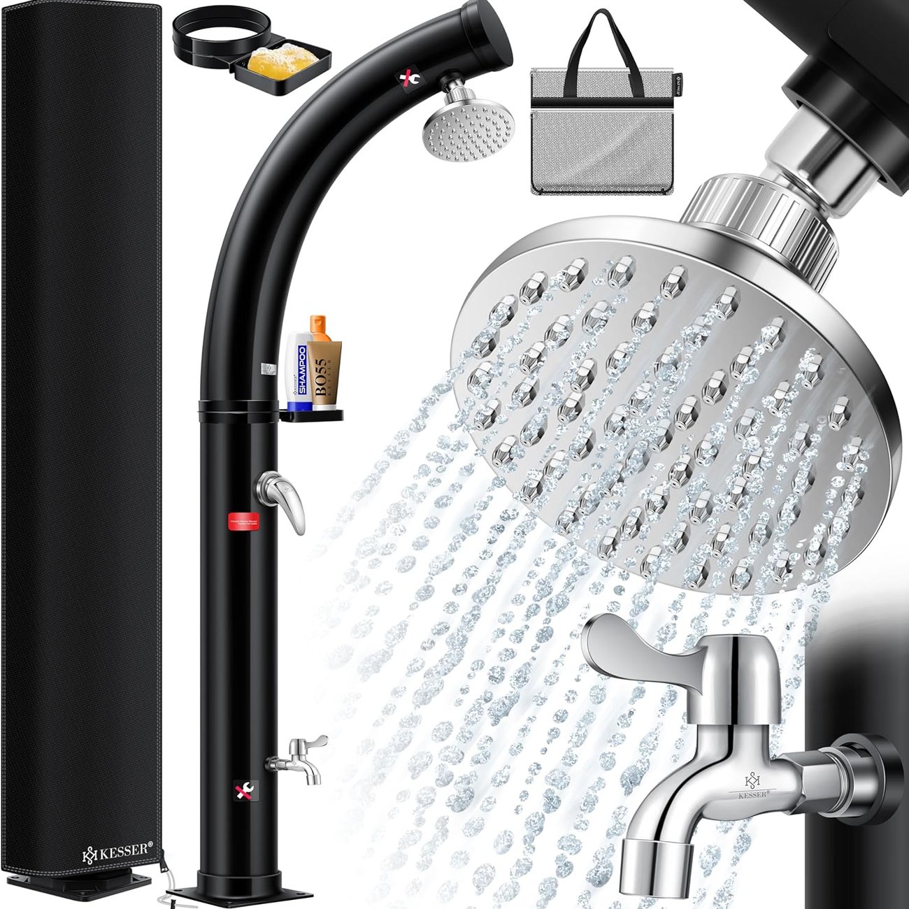 KESSER Solar Gartendusche Solardusche Bogen mit Metall-Duschablage